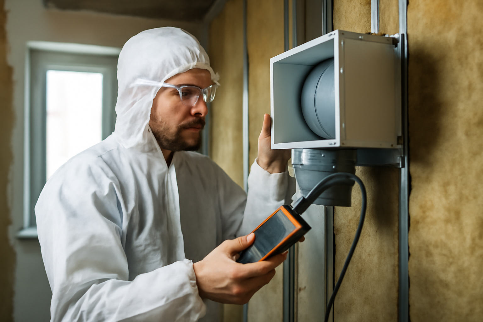 habitats-durables.org : technicien vérifiant la ventilation dans un logement rénové