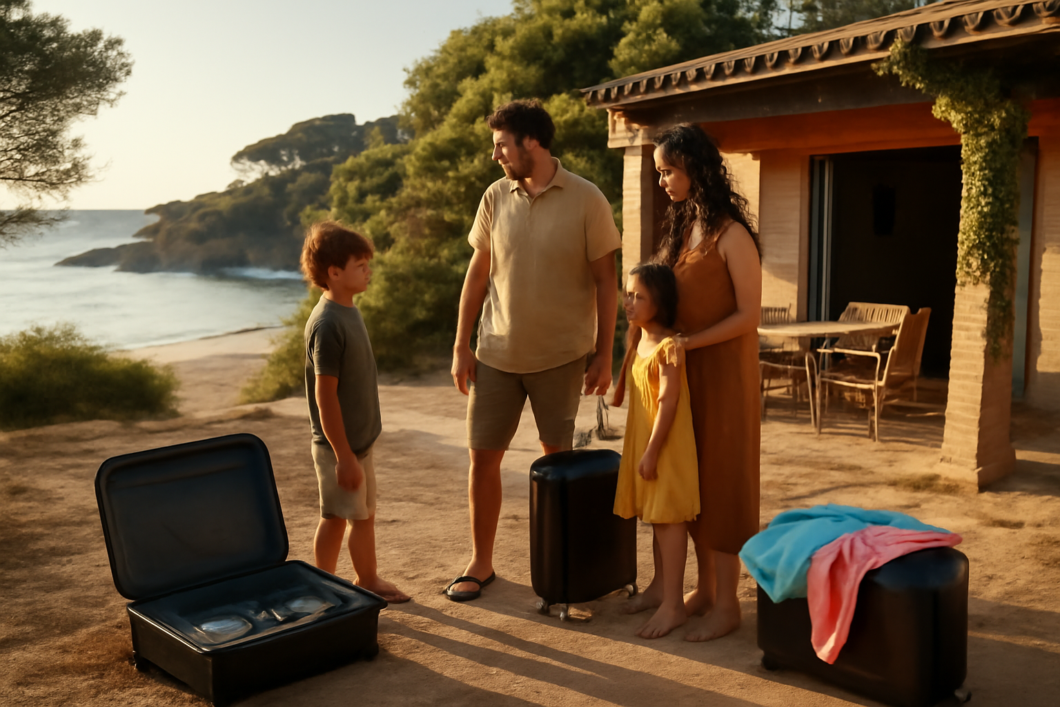 location vacances var au bord de mer avec terrasse ombragée, famille profitant du soleil