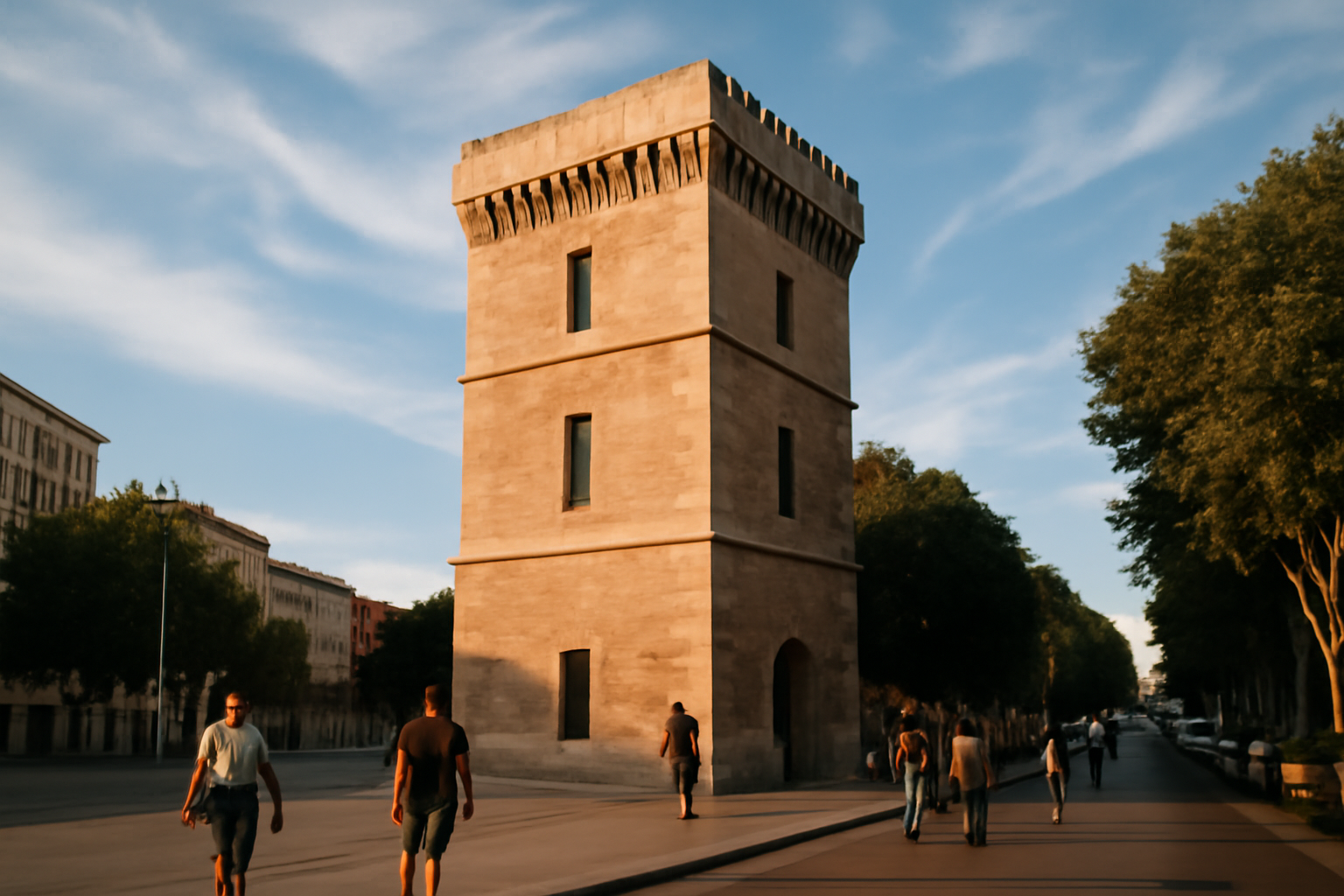 Vue réaliste de la tour carrée du Musée provençal à Château Gombert, Marseille