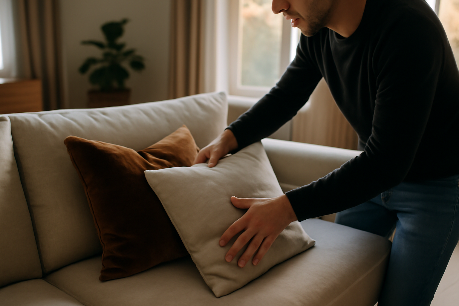 coussin canapé confort et style sur un salon lumineux