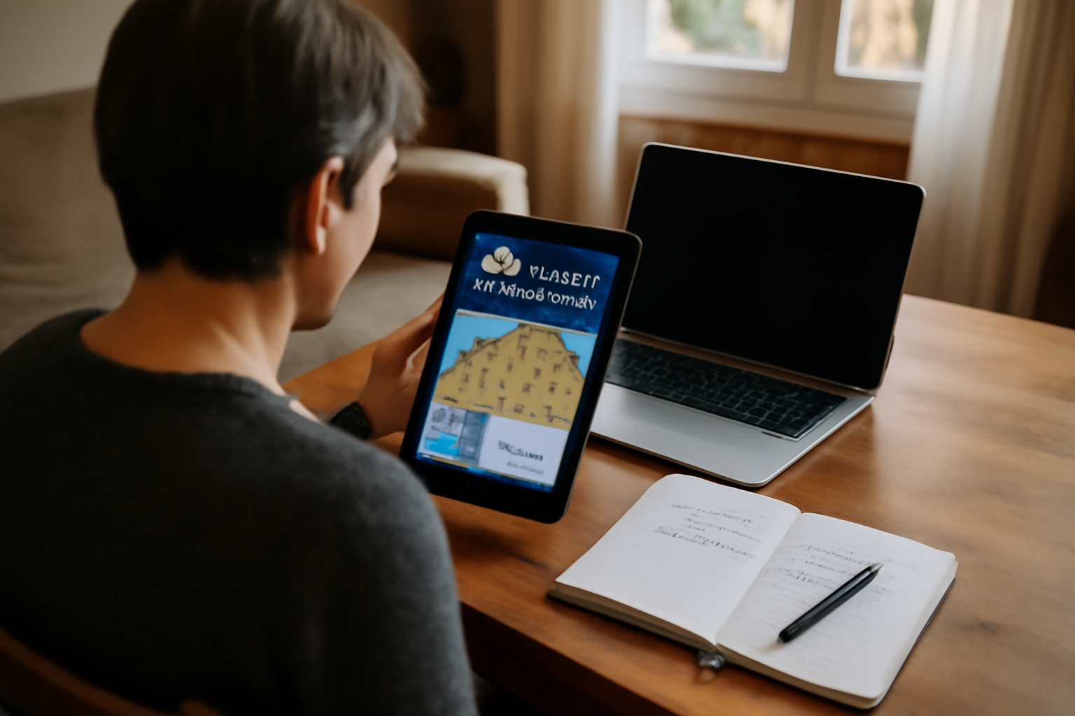 oh magazine immobilier : lecture sur tablette et repères de marché 2026, scène réaliste