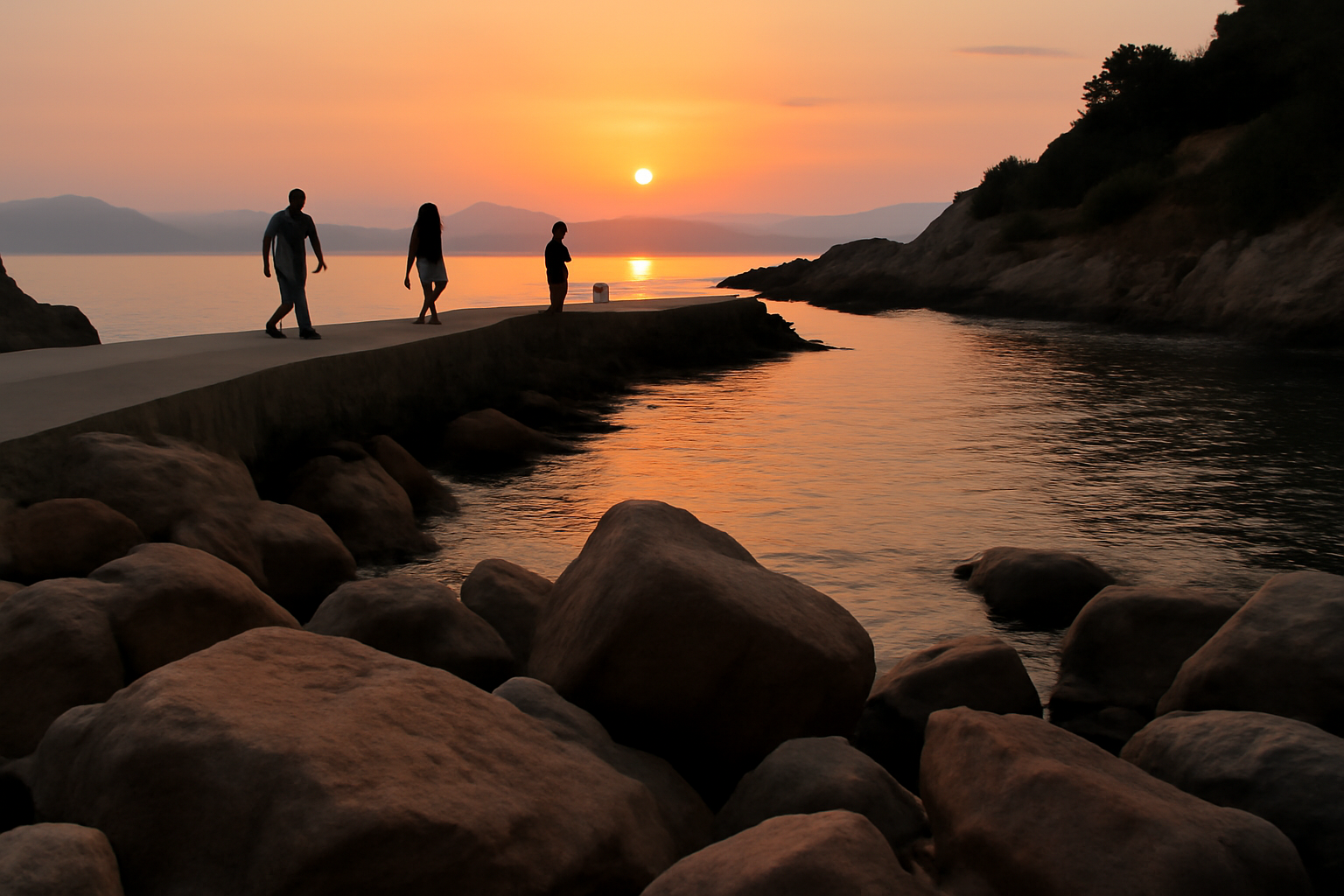 Crique près d’Ajaccio pour photo au coucher du soleil et baignade